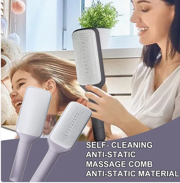 Self-Cleaning Anti-Static Hair Brush with Scalp Massager