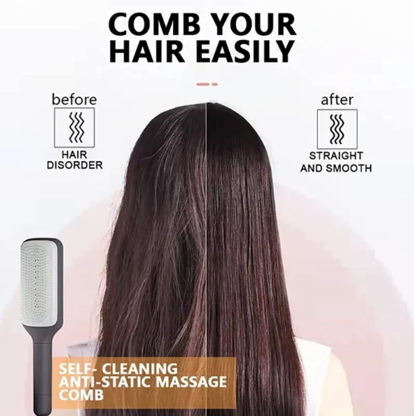 Self-Cleaning Anti-Static Hair Brush with Scalp Massager